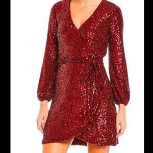Gianni Bini Burgundy Sequin Wrap Around Dress XS